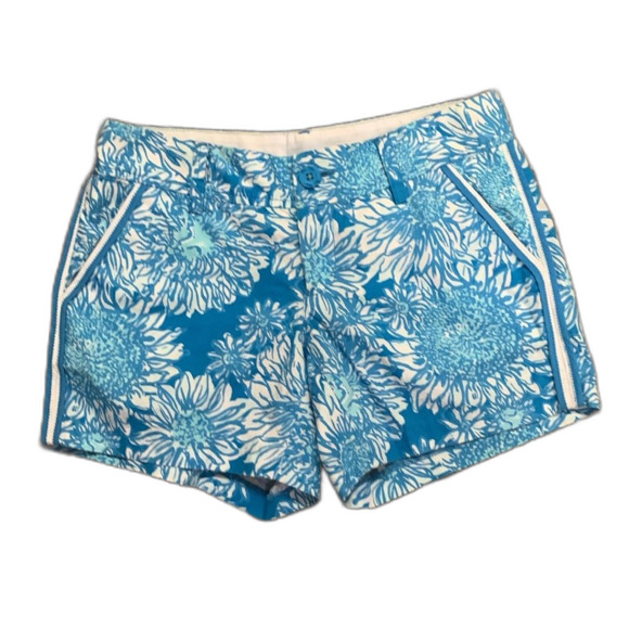 Lilly Pulitzer Lion In The Sun Blue White Floral Mid Rise Callahan Shorts Sz 2 - Picture 1 of 16